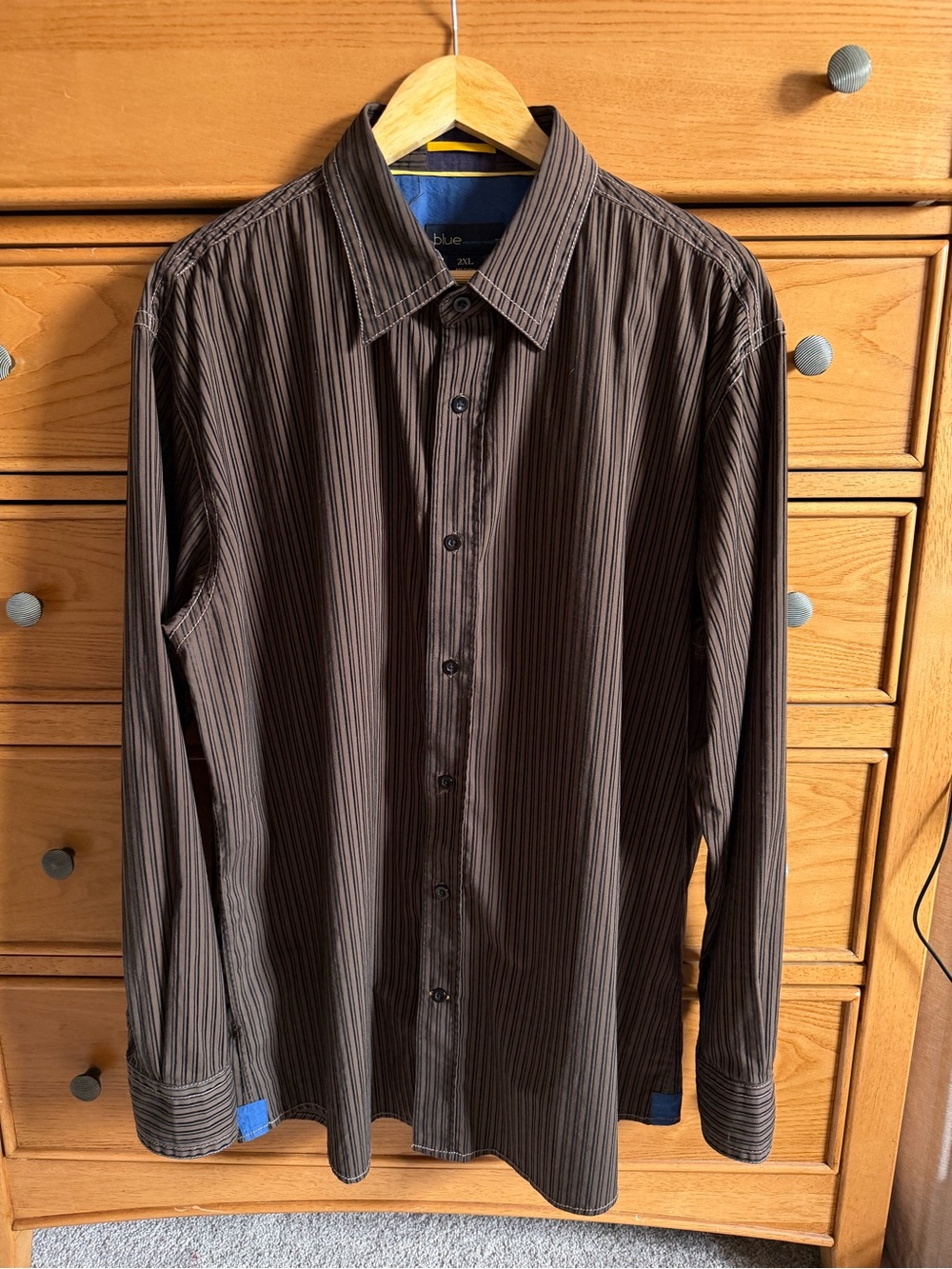Blue Pronto Uomo Mens Brown Textured Long Sleeve Button-Up Shirt 2XL Retro Y2K